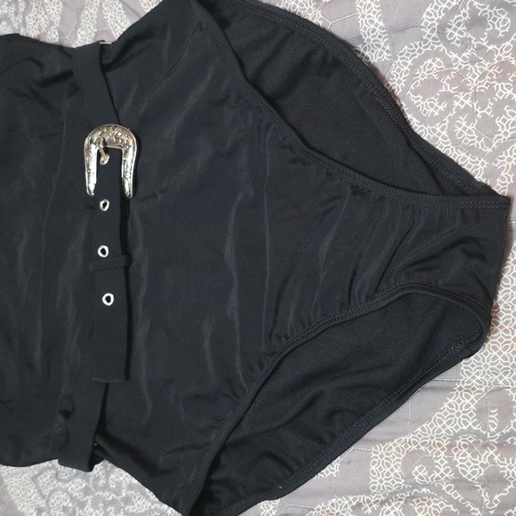 Black One-Piece Swimsuit with Belt - Picture 3 of 8